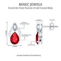 Pear Shaped Lab Created Ruby and Diamond Teardrop Stud Earrings