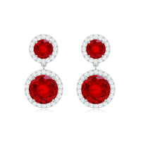 Certified Created Ruby and Diamond Halo Dangle Earrings
