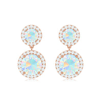 Round Ethiopian Opal and Diamond Halo Dangle Earrings