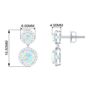 Round Ethiopian Opal and Diamond Halo Dangle Earrings