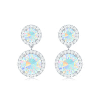 Round Ethiopian Opal and Diamond Halo Dangle Earrings