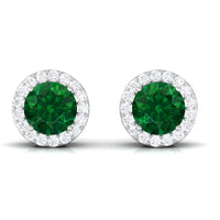 Created Emerald and Diamond Classic Halo Stud Earrings