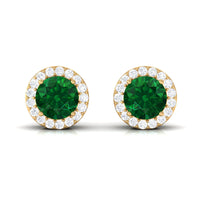 Created Emerald and Diamond Classic Halo Stud Earrings