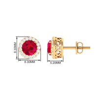 Created Ruby and Diamond Classic Halo Stud Earrings