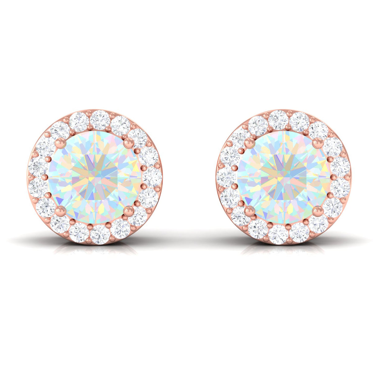 2 CT Round Ethiopian Opal Minimal Stud Earrings with Diamond Halo in Prong Setting