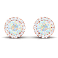 2 CT Round Ethiopian Opal Minimal Stud Earrings with Diamond Halo in Prong Setting