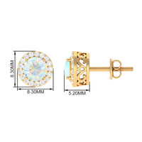 2 CT Round Ethiopian Opal Minimal Stud Earrings with Diamond Halo in Prong Setting