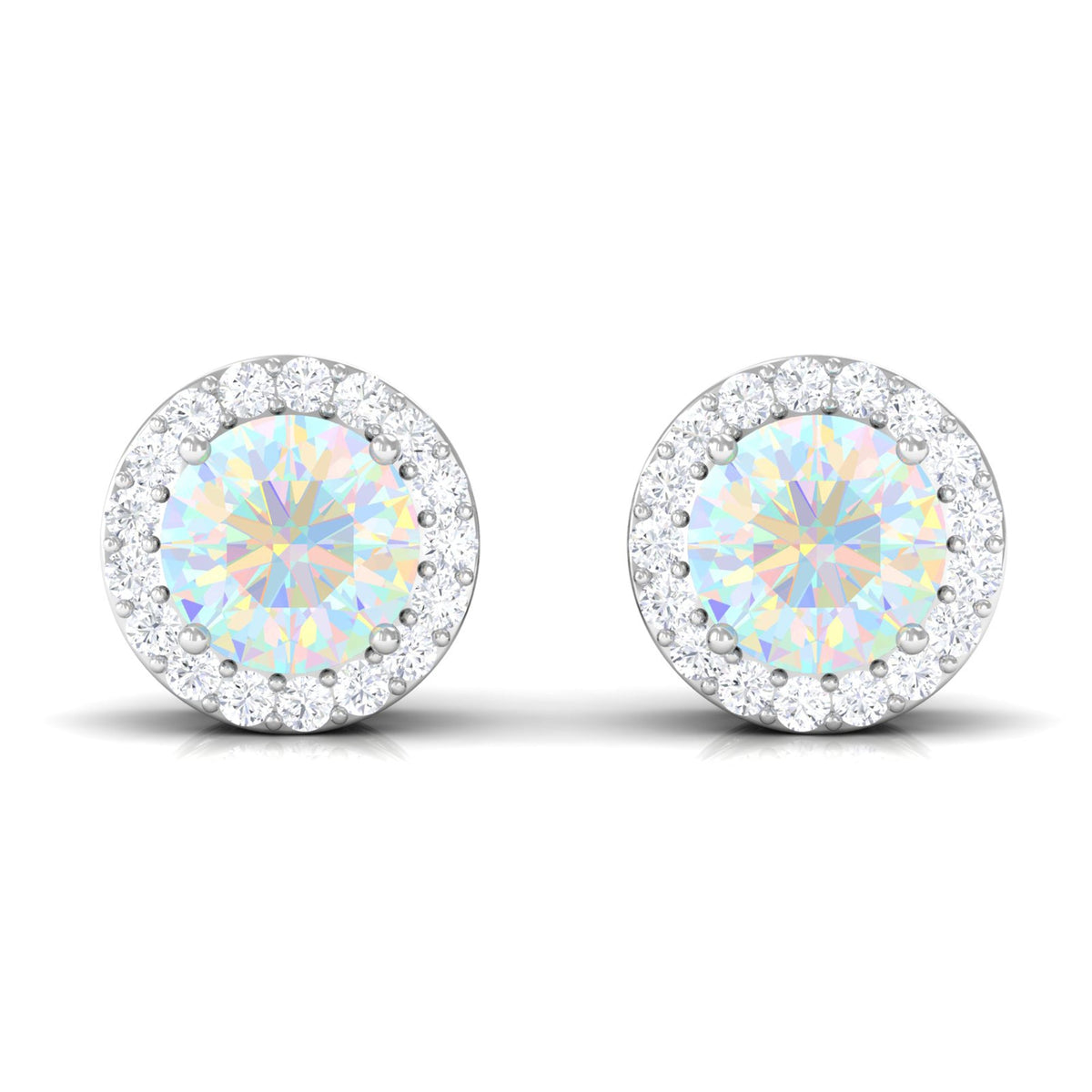 2 CT Round Ethiopian Opal Minimal Stud Earrings with Diamond Halo in Prong Setting