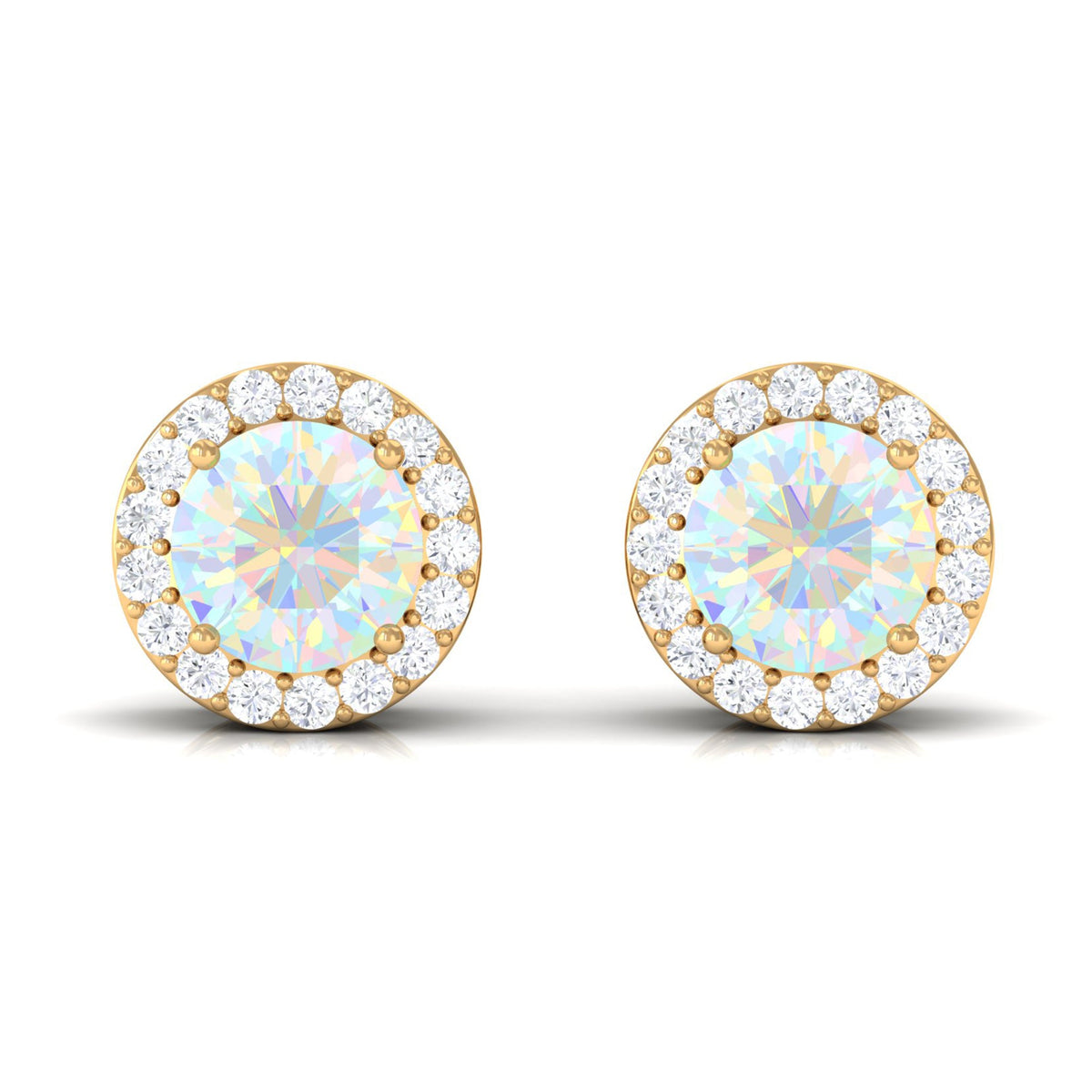 2 CT Round Ethiopian Opal Minimal Stud Earrings with Diamond Halo in Prong Setting