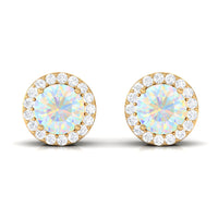 2 CT Round Ethiopian Opal Minimal Stud Earrings with Diamond Halo in Prong Setting