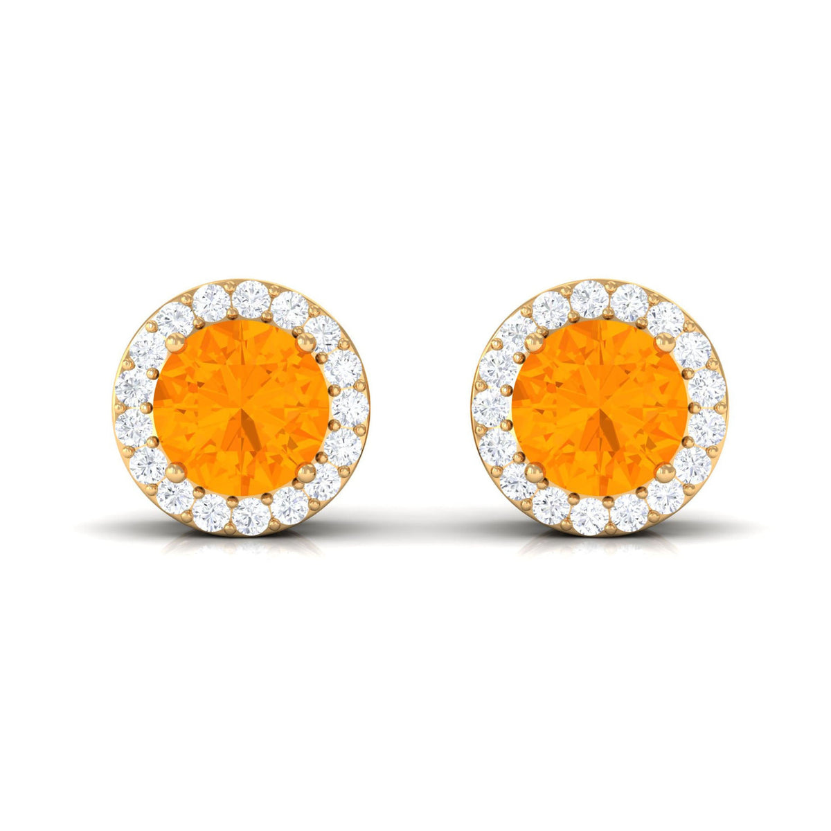 Round Fire Opal Minimal Halo Stud Earrings with Diamond
