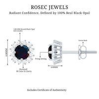 Genuine Black Opal Diamond Earrings with Screw Back