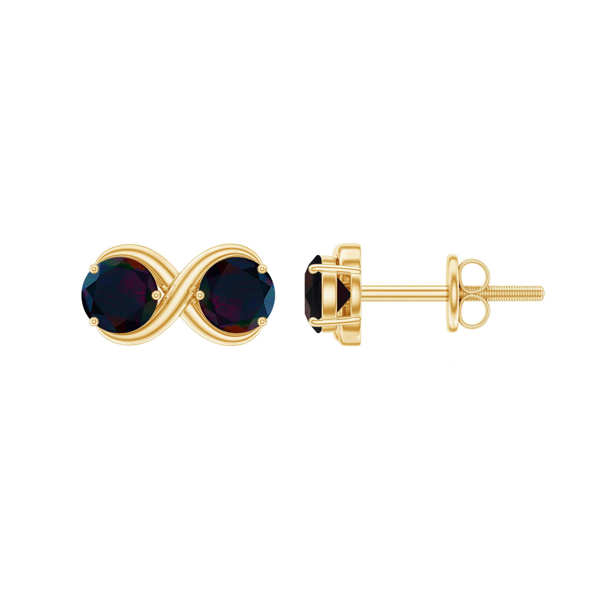 Natural 2 Stone Black Opal Infinity Earrings with Screw Back