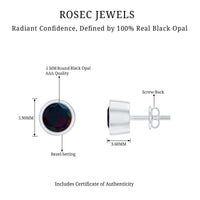 Natural October Birthstone Black Opal Earrings with Screw Back
