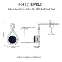 Natural Black Opal Infinity Earrings with Screw Back