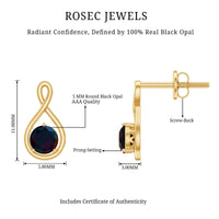 Natural Black Opal Infinity Earrings with Screw Back