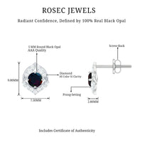 Natural Black Opal Diamond Leaf Earrings with Screw Back