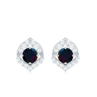 Natural Black Opal Diamond Leaf Earrings with Screw Back