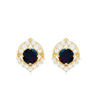 Natural Black Opal Diamond Leaf Earrings with Screw Back