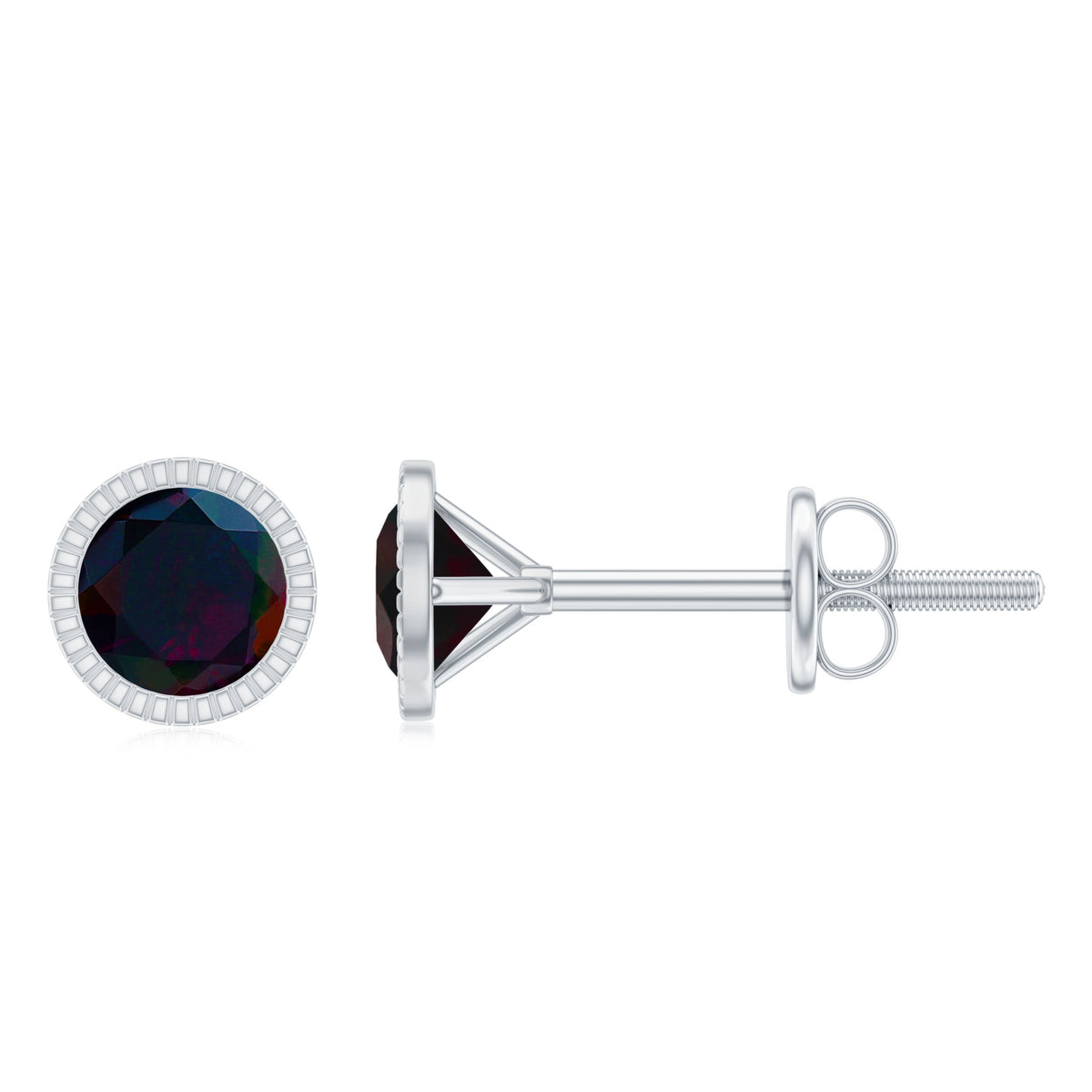 Natural Black Opal October Birthstone Earrings with Screw Back