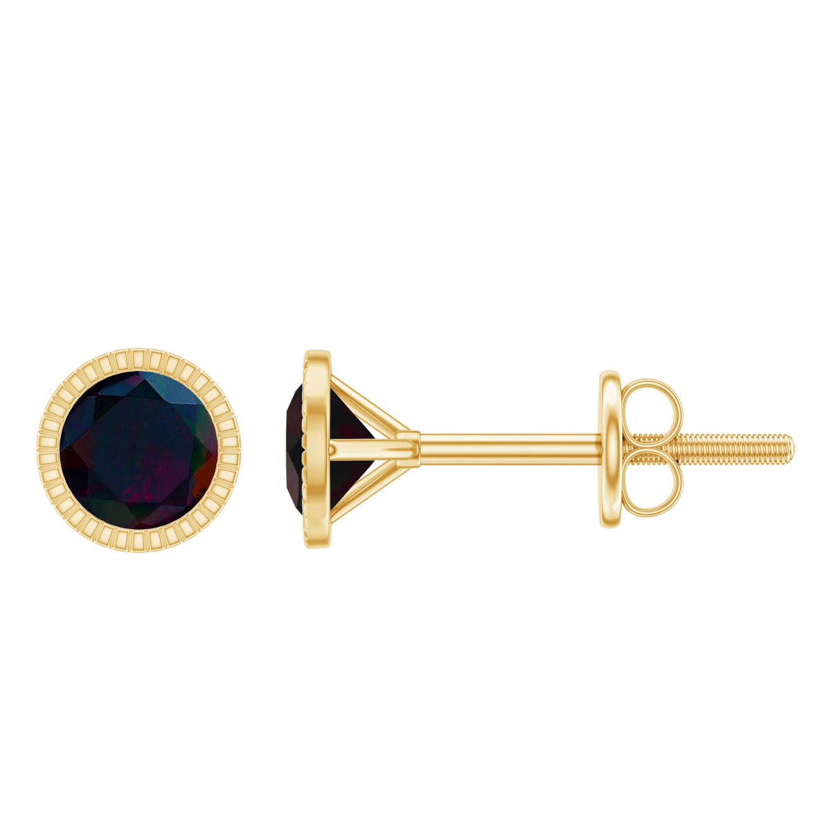 Natural Black Opal October Birthstone Earrings with Screw Back