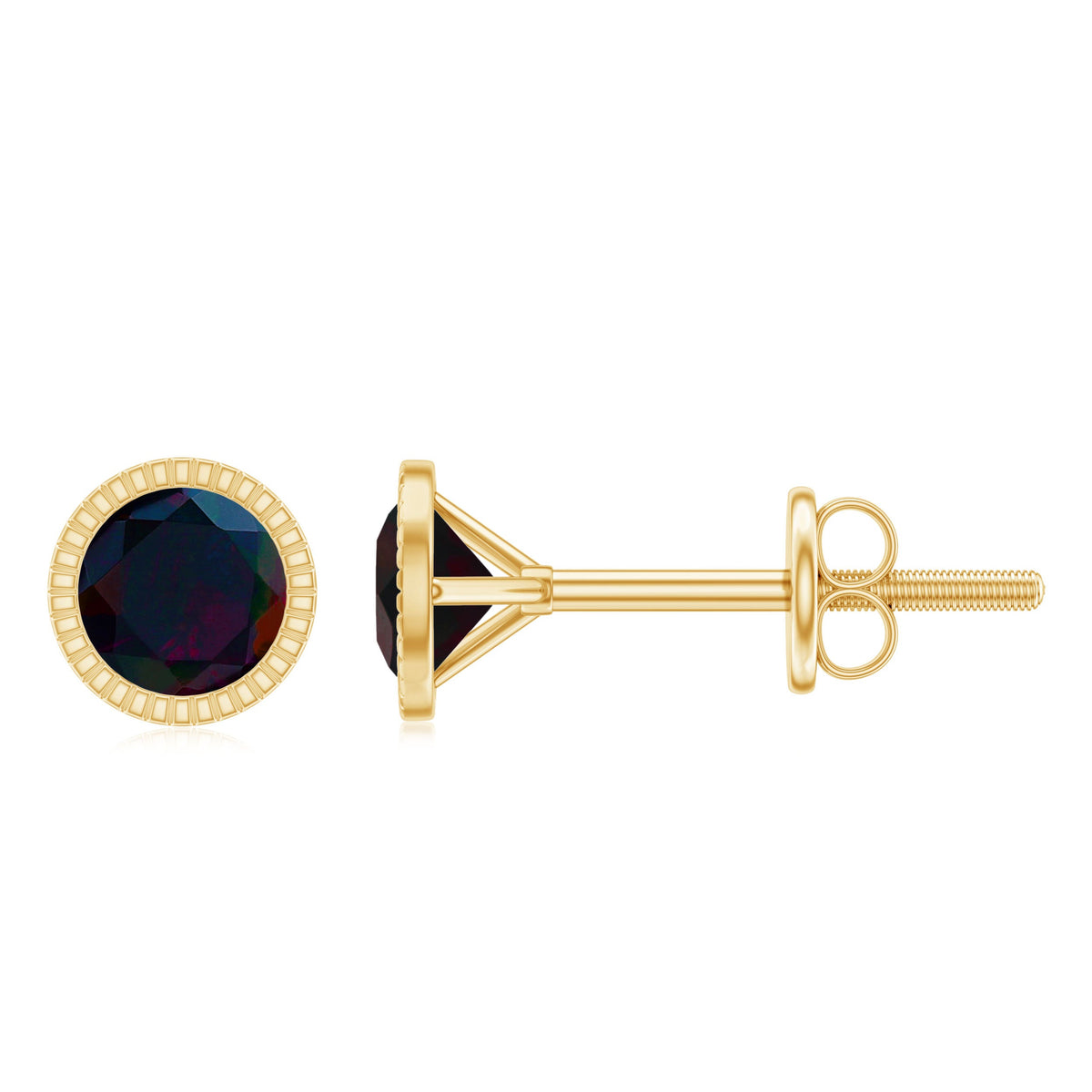 Natural Black Opal October Birthstone Earrings with Screw Back