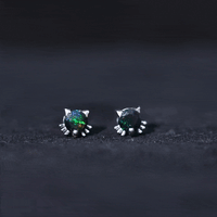 Solitaire Black Opal Cat Stud Earrings with Screw Back