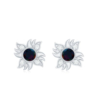 Genuine Black Opal Sunburst Stud Earrings with Diamond