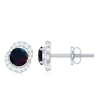 Natural Black Opal Stud Earrings with Diamond