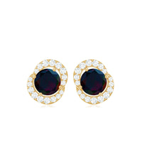 Natural Black Opal Stud Earrings with Diamond