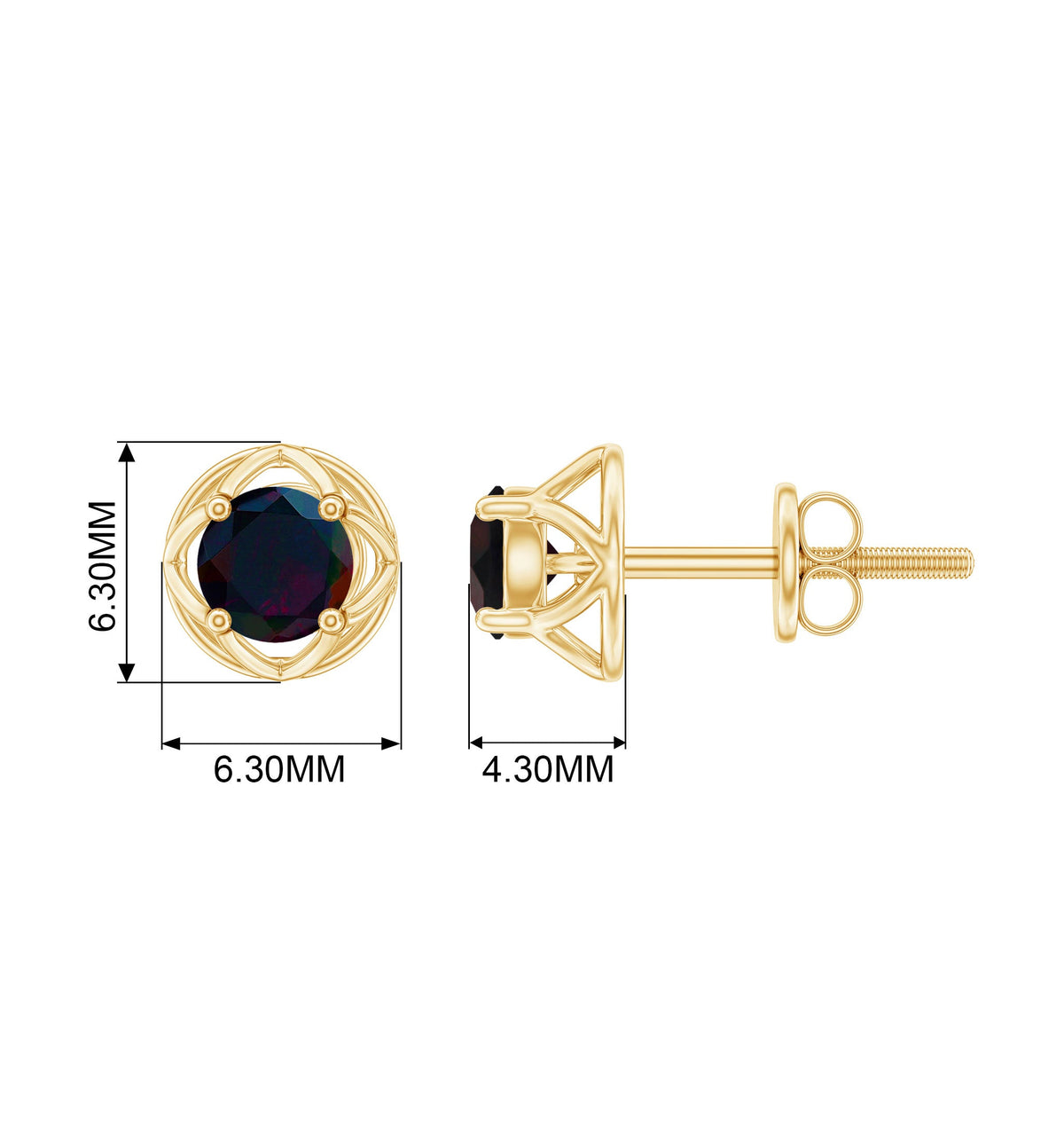 1/2 CT Round Shape Black Opal Solitaire Floral Stud Earrings