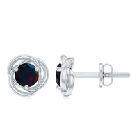 Natural Black Opal Solitaire Swirl Stud Earrings