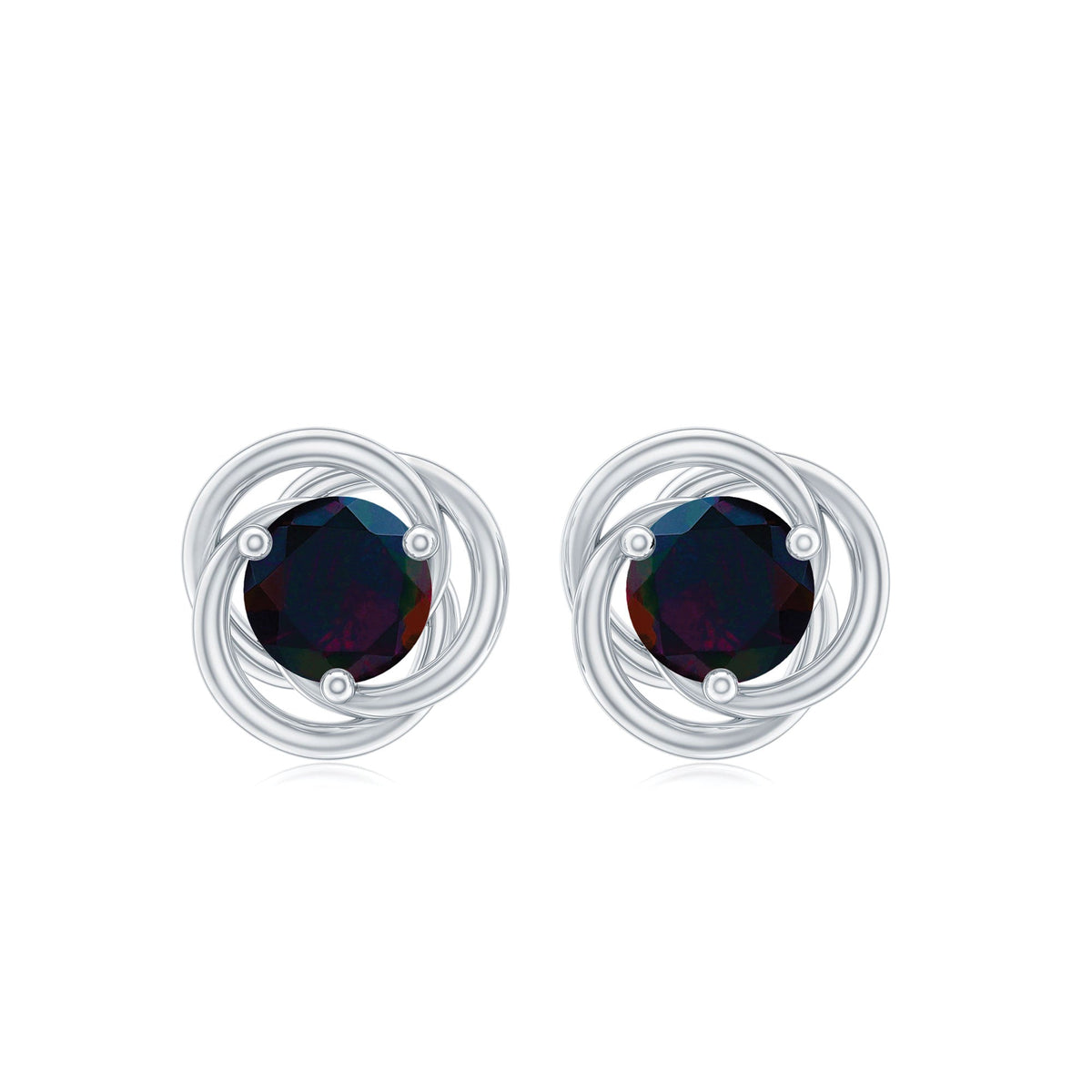 Natural Black Opal Solitaire Swirl Stud Earrings