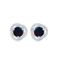 Natural Black Opal Solitaire Swirl Stud Earrings