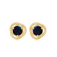 Natural Black Opal Solitaire Swirl Stud Earrings