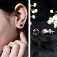 Bezel Set 1.6 Carat Black Opal Stud Earrings with Certificate