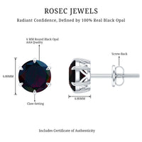 6 MM Claw Set Black Opal Solitaire Stud earrings