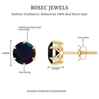 6 MM Claw Set Black Opal Solitaire Stud earrings