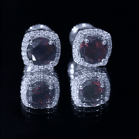 Round Shape Black Opal Stud Earrings with Moissanite Halo