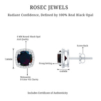 Round Shape Black Opal Stud Earrings with Moissanite Halo