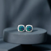 Round Shape Black Opal Stud Earrings with Moissanite Halo