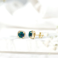 Round Shape Black Opal Stud Earrings with Moissanite Halo