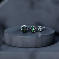 1.6 Carat Round Shape Black Opal Solitaire Stud Earrings