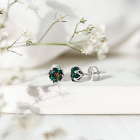 1.6 Carat Round Shape Black Opal Solitaire Stud Earrings
