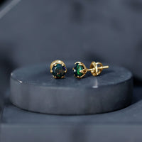1.6 Carat Round Shape Black Opal Solitaire Stud Earrings