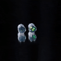 Natural black opal crown stud earrings with screw back from Rosec Jewels, showcasing elegant gemstone design and secure fastening.
