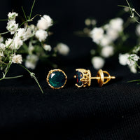 Natural black opal crown stud earrings with screw back by Rosec Jewels, showcasing sparkling black opal stones and elegant design