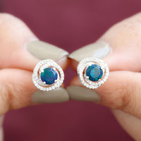 1.6 Carat Black Opal Swirl Stud Earrings with Certificate