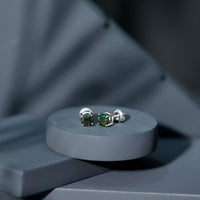 Genuine Black Opal Solitaire Stud Earrings with Screw Back