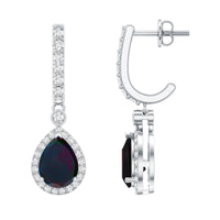Classic Black Opal and Moissanite Hoop Drop Earrings